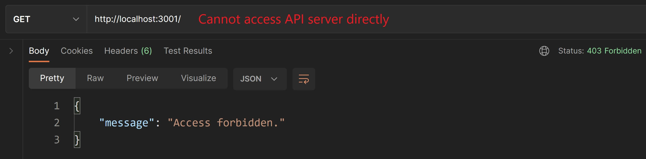 API server returns 403 forbidden when accessed directly